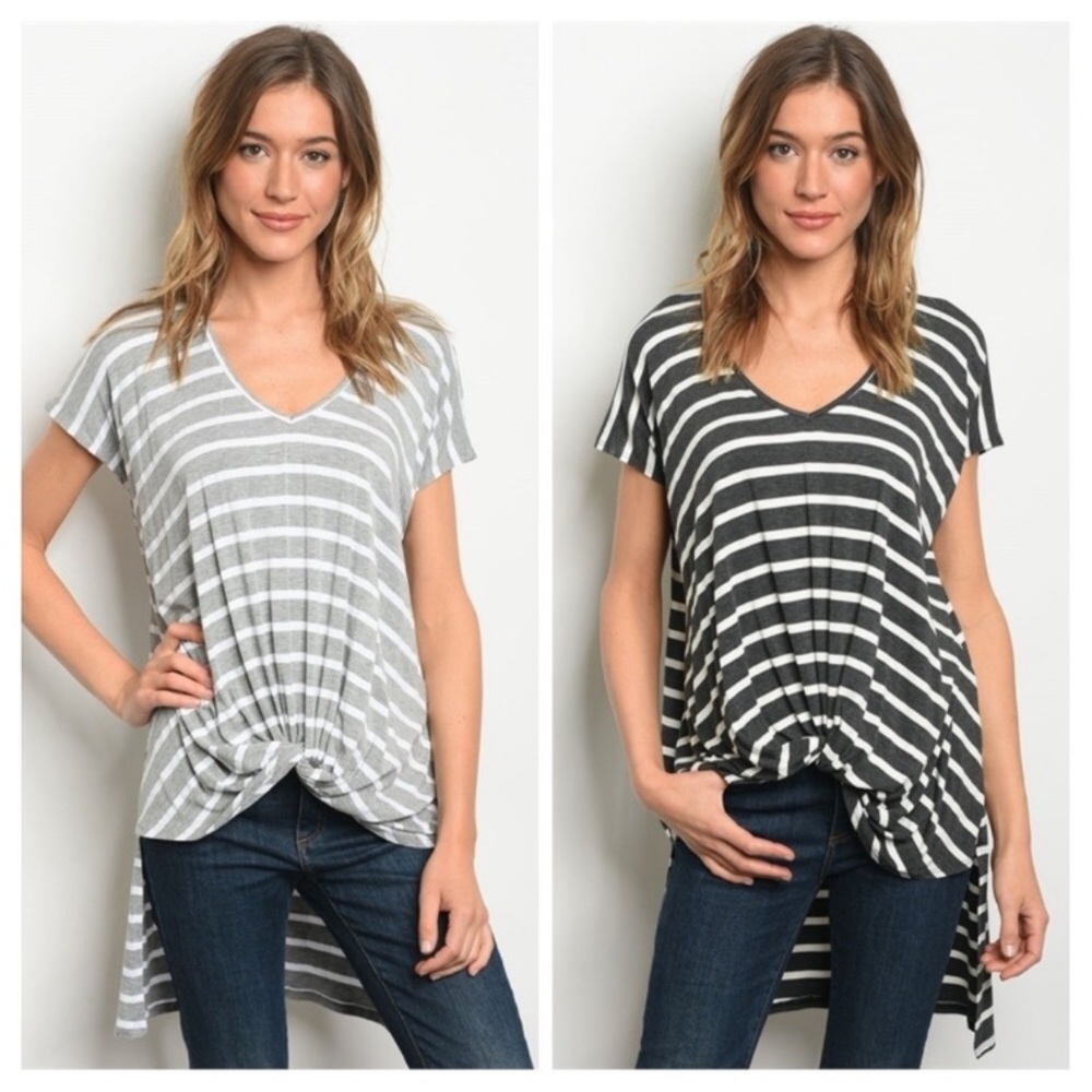 LAST 2!!! Faux Tie Tunic Top, Charcoal